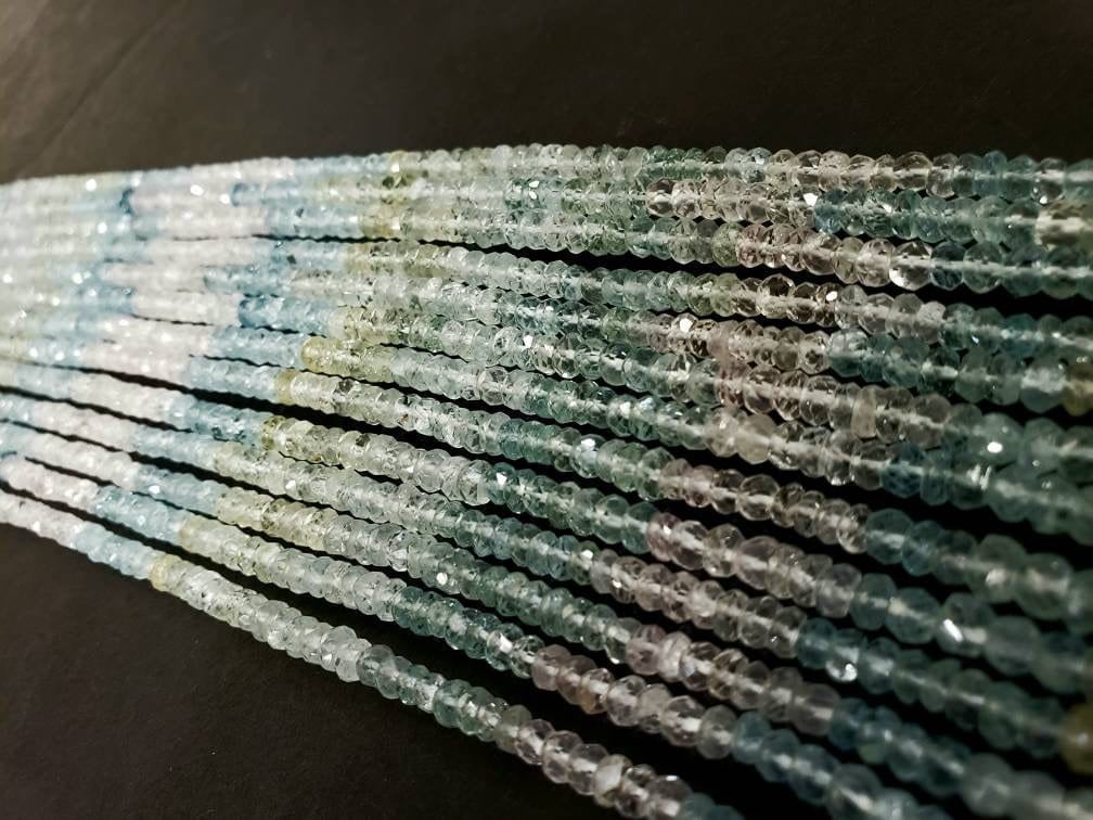 Natural Multi Aquamarine 4mm Faceted Rondelle, 12.75&quot; strand for Jewelry making beautiful beads