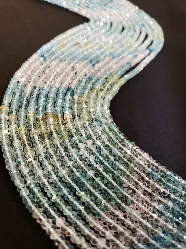 Natural Multi Aquamarine 4mm Faceted Rondelle, 12.75" strand for Jewelry making beautiful beads