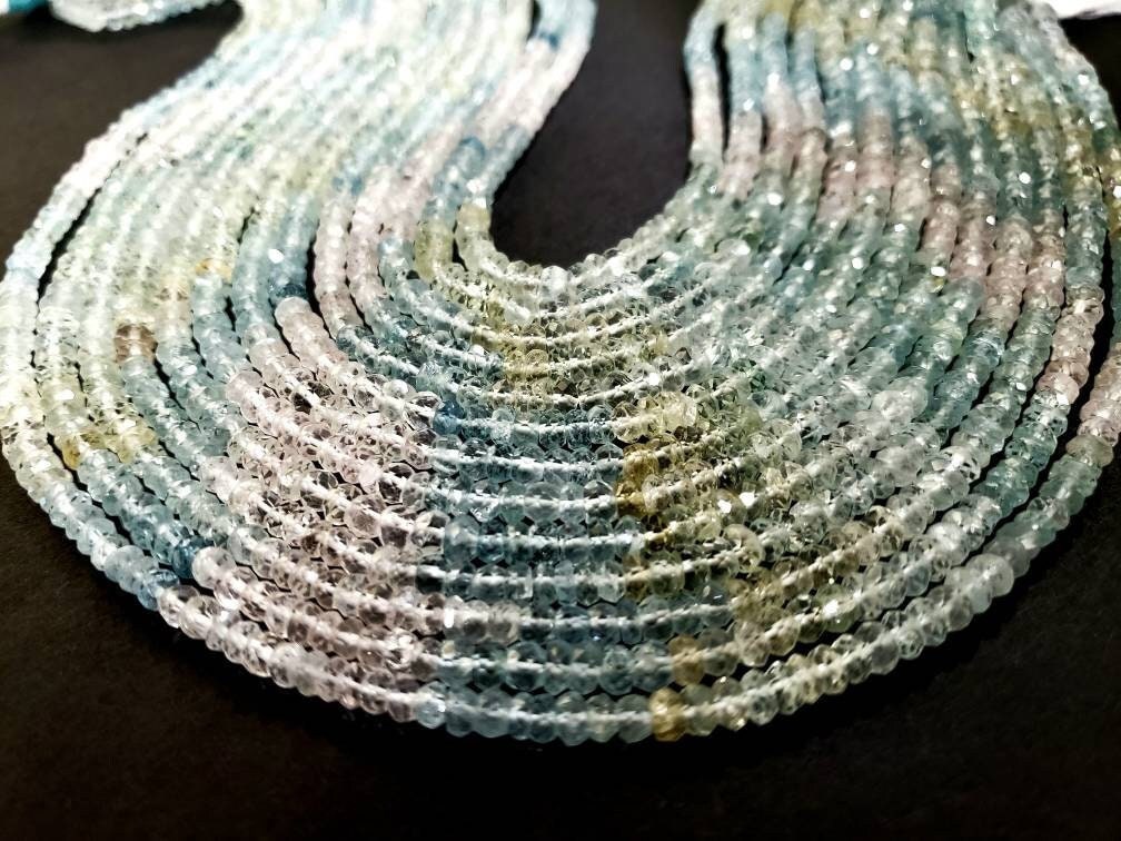 Natural Multi Aquamarine 4mm Faceted Rondelle, 12.75" strand for Jewelry making beautiful beads