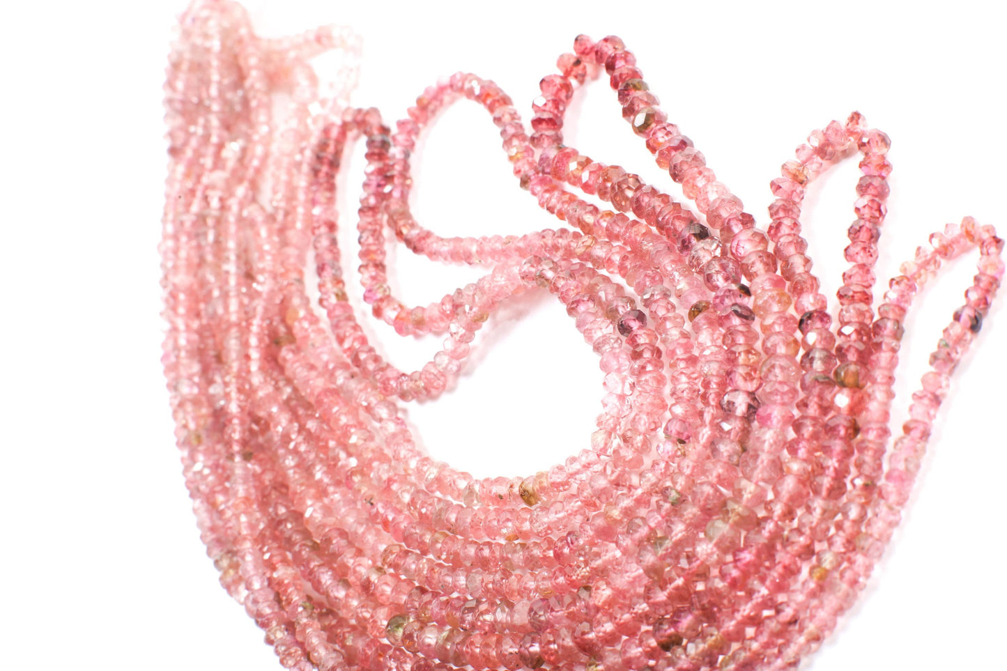 Pink Tourmaline Rondelle, Natural Umbre Rare Laser Cut 2.5-4mm Faceted Diamond Micro Cut Roundel DIY Jewelry Making Gemstone Bead 15&quot; Strand