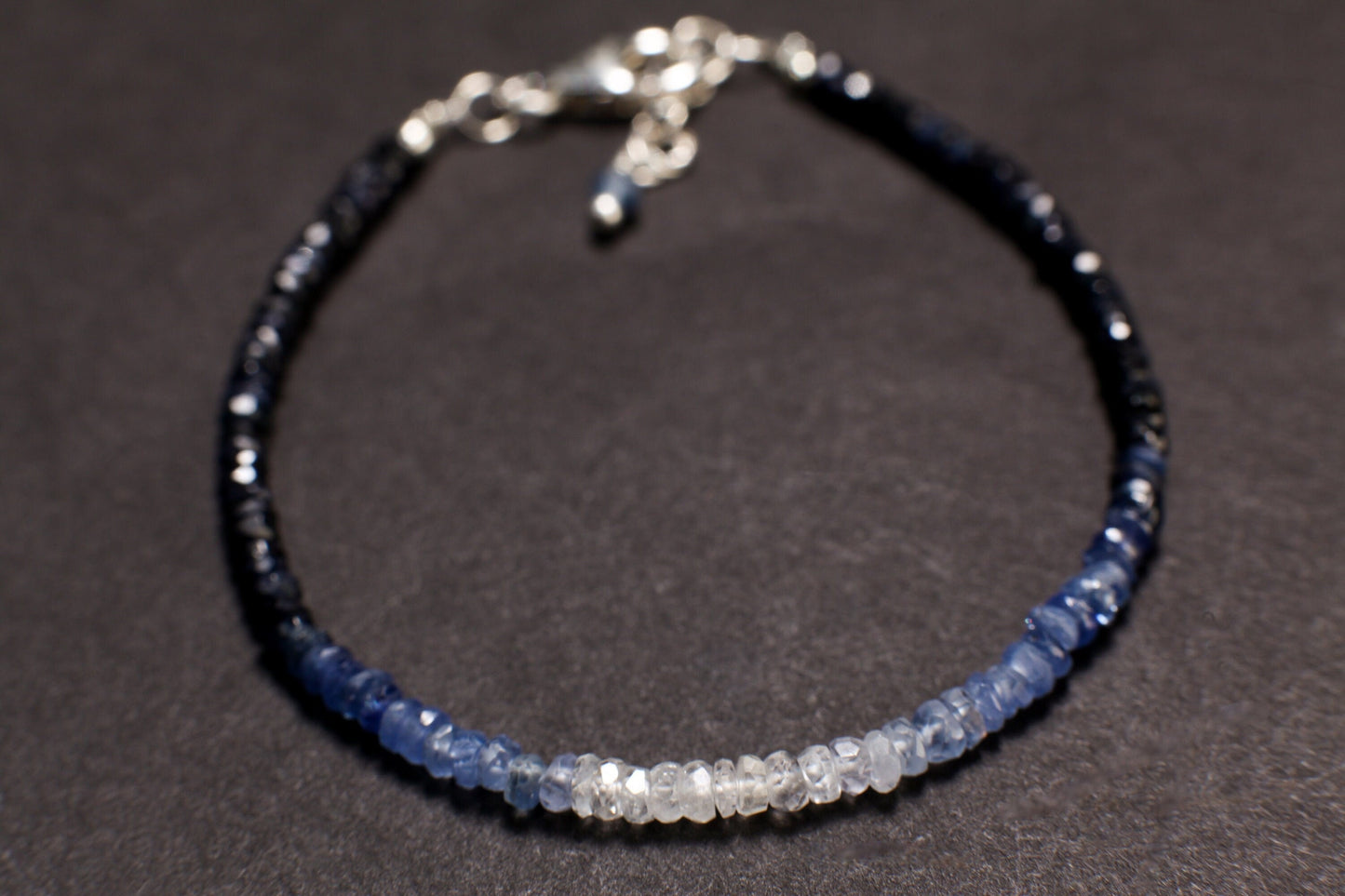 Ombre Sapphire Faceted Rondelle 2.8-3mm Bracelet in 925 Sterling Silver Clasp and 1&quot; Extension Chain, AAAQuality, September Birthstone, Gift