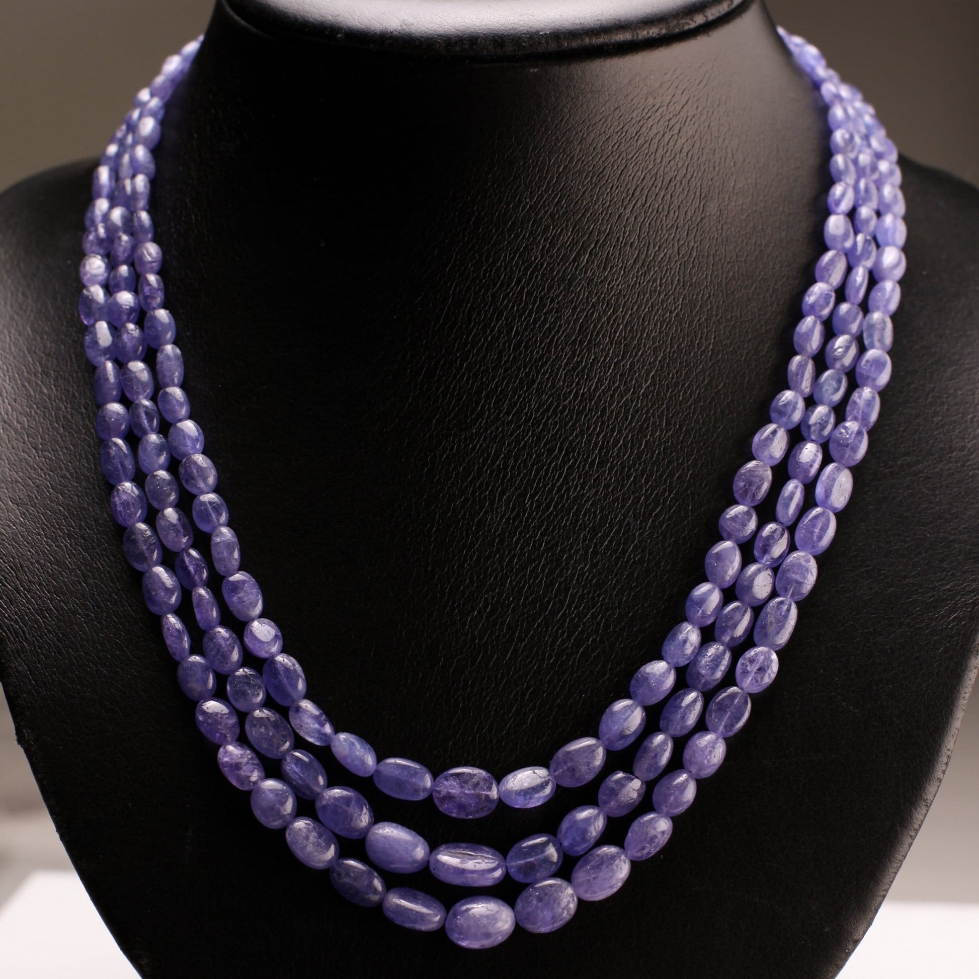 Natural Tanzanite Smooth Oval 4-10mm 3 Strand Necklace on adjustable Thread, 16&quot; bead Necklace adjust to 30&quot; long.248 cts