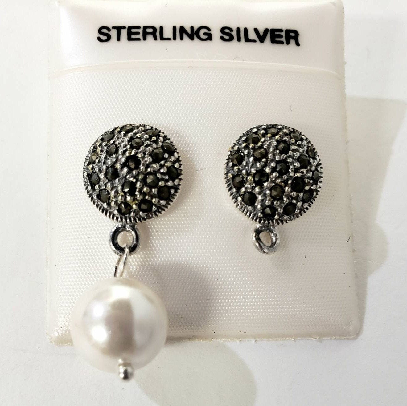 Marcasite 925 sterling silver 12mm disc earrings post with butterfly clutch, vintage, earrings making findings 1 pair, 2 pieces.