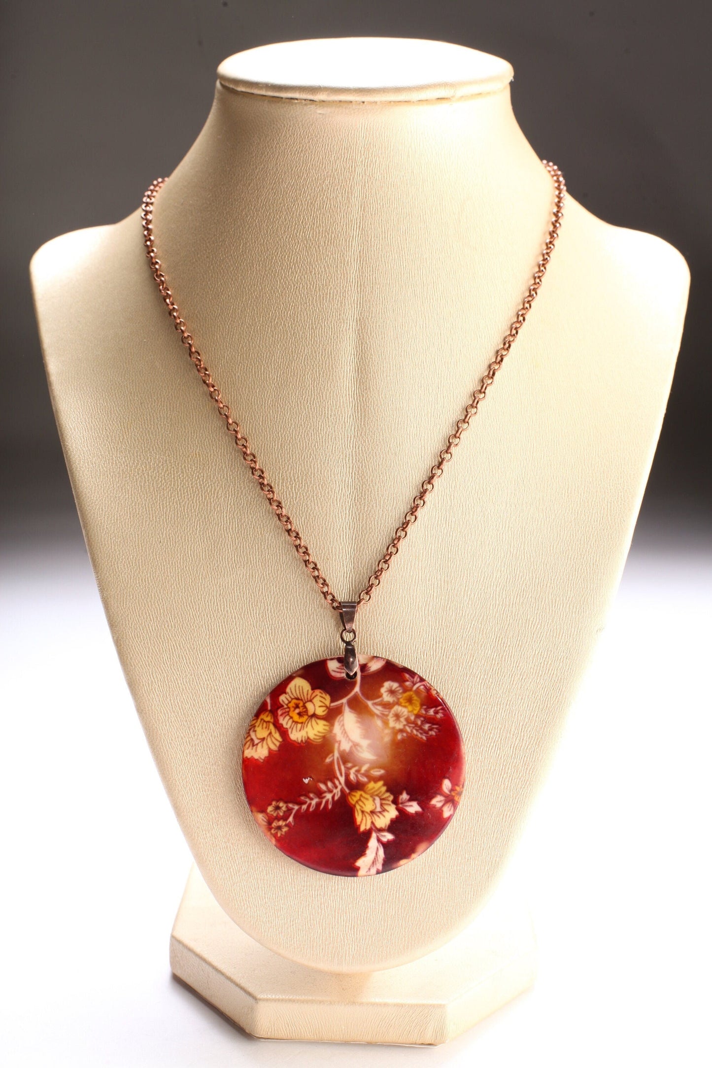 Nature Shell Mother of Pearl Electroplated Pendant with 20&quot; Copper Rolo Chain, Vintage Necklace, Gift for Her, Mother&#39;s Day Gift
