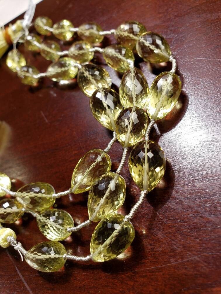 Lemon Quartz Checker cut Faceted Briolette Drop 10x15-12x30mm, Natural AAA Graduated Lemon Quartz Jewelry Making Beads 9 Pieces