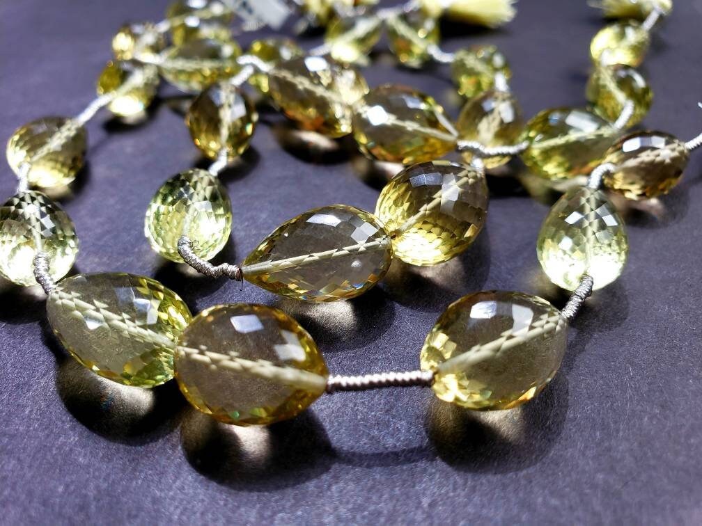 Lemon Quartz Checker cut Faceted Briolette Drop 10x15-12x30mm, Natural AAA Graduated Lemon Quartz Jewelry Making Beads 9 Pieces