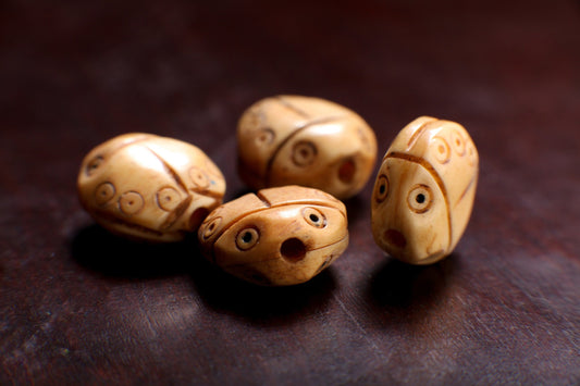 Carved Buffalo Bone Hand Craved Lady Bug, 12mm Top To Bottom Drilled Polished Double Sided Puffed Handcrafted Bead Charm, Art Deco