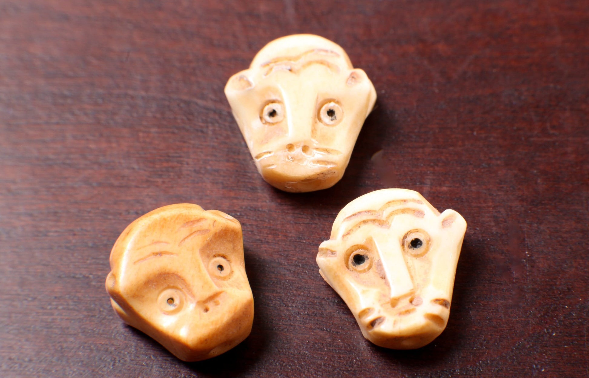 Carved Buffalo Bone Hand Craved Monkey Head, 12mm Top To Bottom Drilled Polished Double Sided Handcrafted Bead Charm, Art Deco