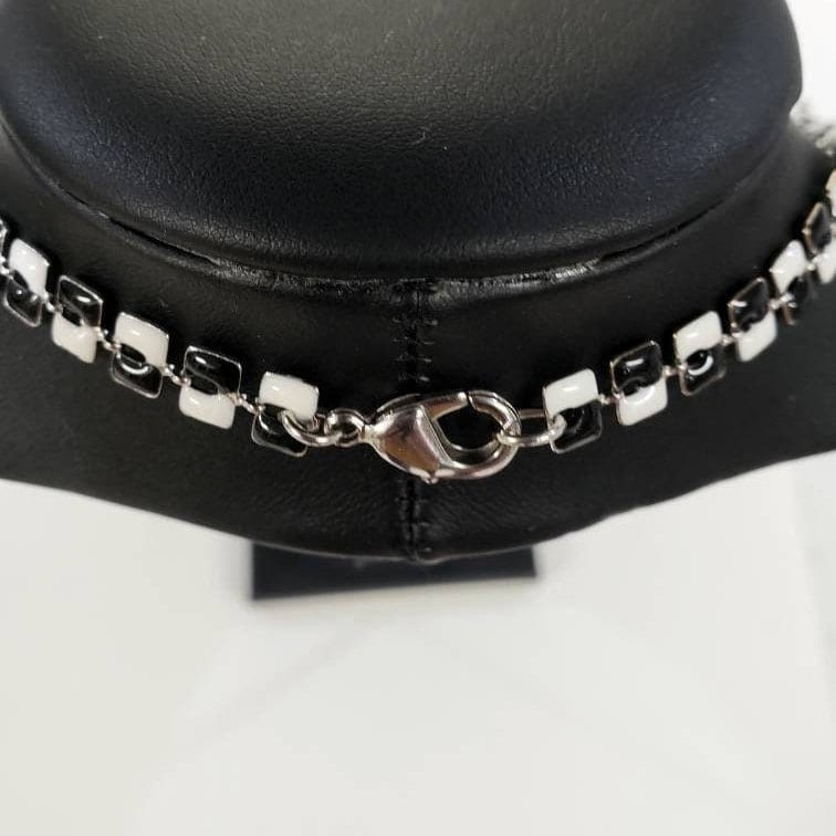 Black and white enamel designed anti turnish rhodium chain choker or long layering simple necklace .