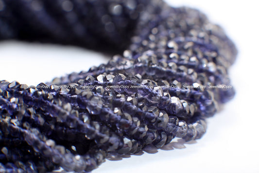 Iolite Rondelle 4.5-5mm Beads, Natural Iolite Micro Faceted Gemstone Jewelry Making Beads 12" Strand