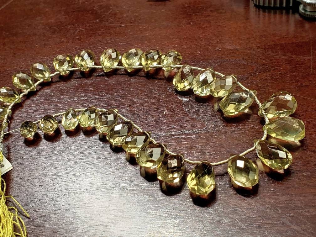 Lemon Quartz Faceted tear Drop 5x9-9x13mm, Natural AAA Graduated Lemon Quartz Jewelry Making Necklace, Bracelet Beads 29 Pieces