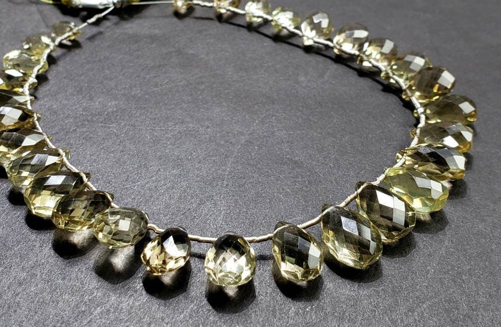 Lemon Quartz Faceted tear Drop 5x9-9x13mm, Natural AAA Graduated Lemon Quartz Jewelry Making Necklace, Bracelet Beads 29 Pieces