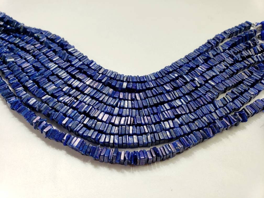 Genuine Lapis Lazuli 5mm Square heishi washer Beads Jewelry Making 8&quot; Strand