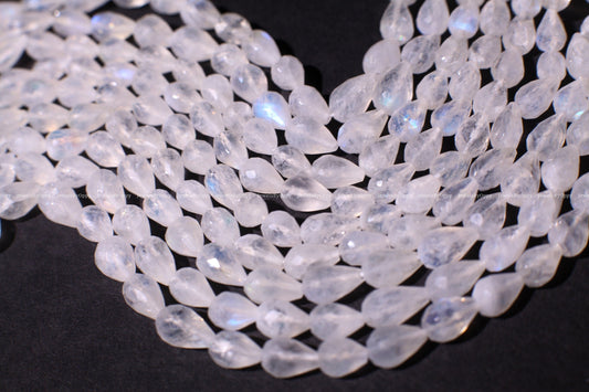 Rainbow Moonstone Faceted Briolette 6x8-9mm Gemstone, July Birthstone, Jewelry Making Beads, Natural Gemstone Drop 10" Strand ,approx. 30pcs