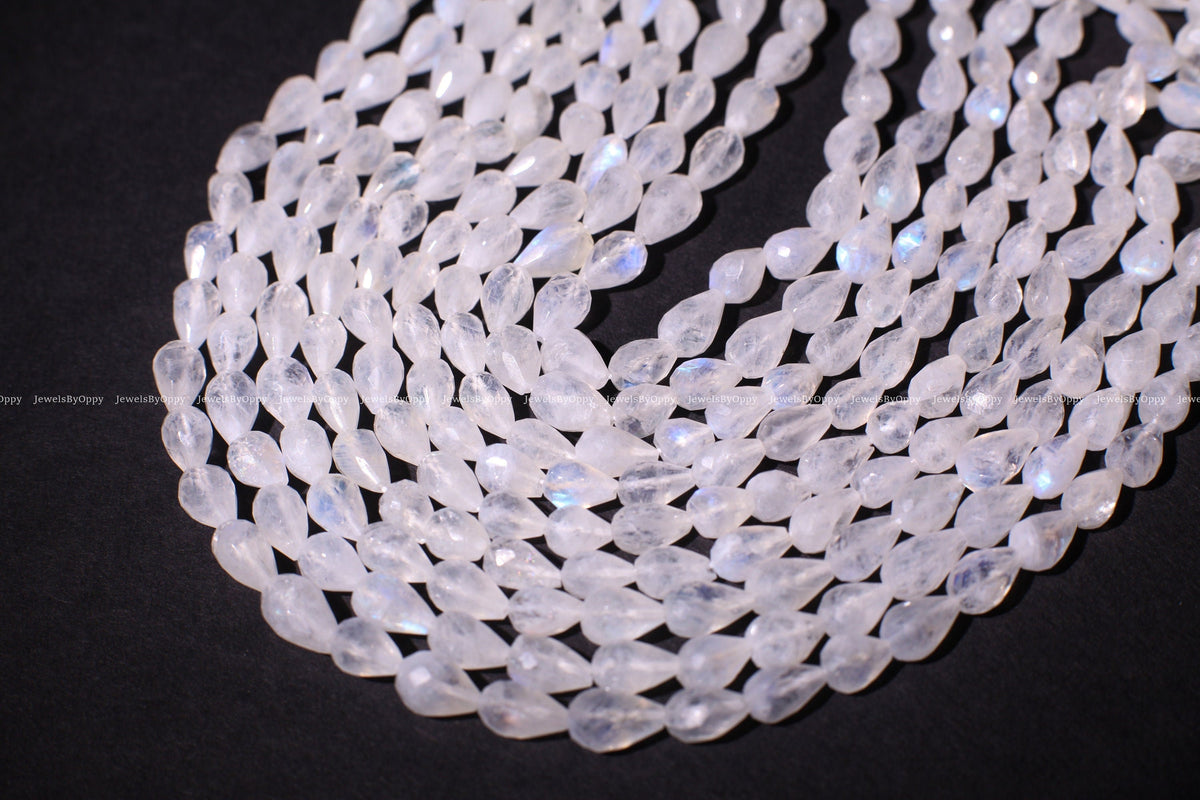 Rainbow Moonstone Faceted Briolette 6x8-9mm Gemstone, July Birthstone, Jewelry Making Beads, Natural Gemstone Drop 10" Strand ,approx. 30pcs