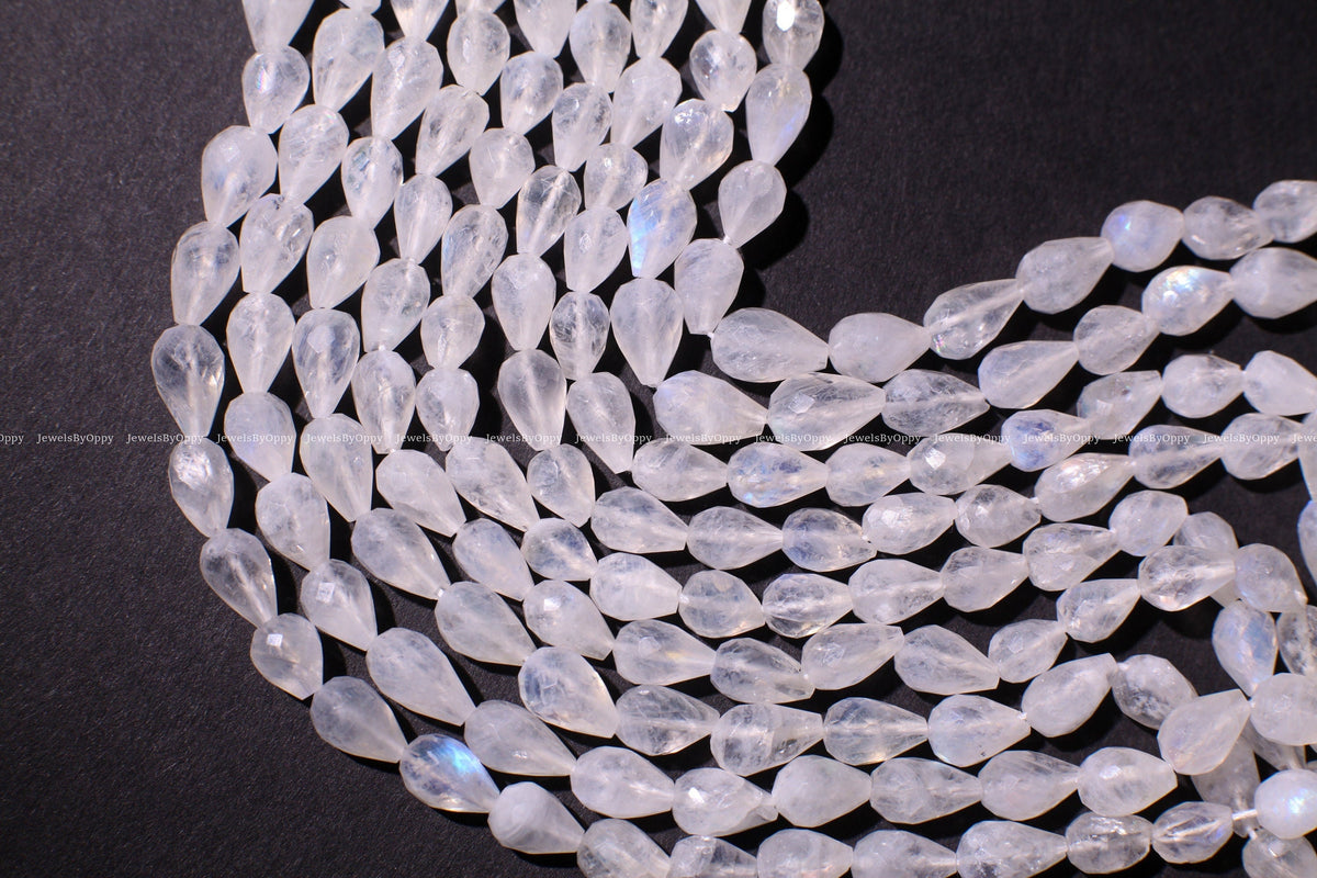 Rainbow Moonstone Faceted Briolette 6x8-9mm Gemstone, July Birthstone, Jewelry Making Beads, Natural Gemstone Drop 10" Strand ,approx. 30pcs