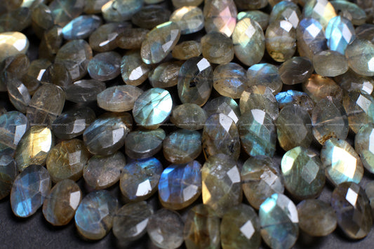 Natural Labradorite Faceted Oval 10x13-11x17mm High quality, Grey Flashy Jewelry Making Gemstone Center Drilled,Rare shape Beads .