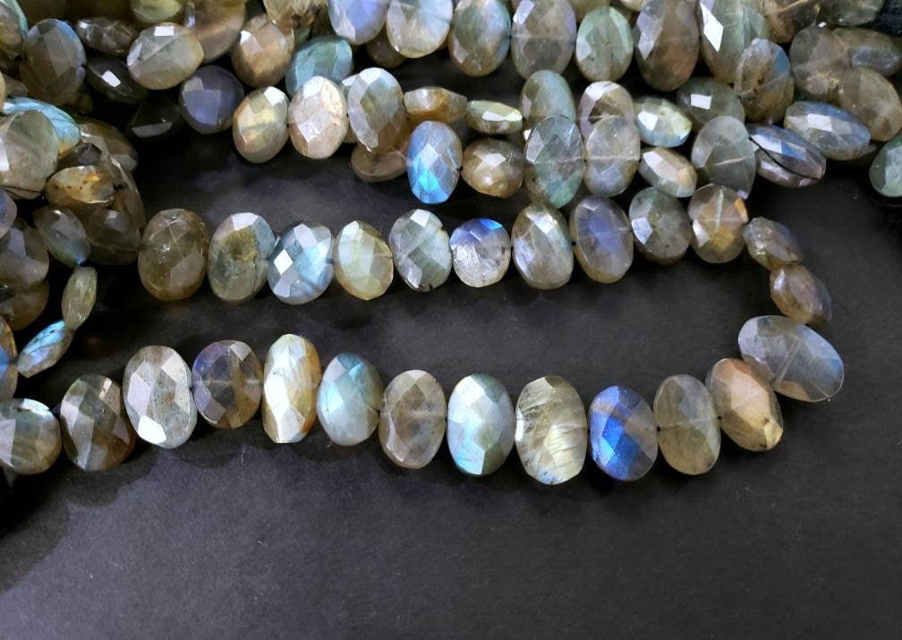 Natural Labradorite Faceted Oval 10x13-11x17mm High quality, Grey Flashy Jewelry Making Gemstone Center Drilled,Rare shape Beads .