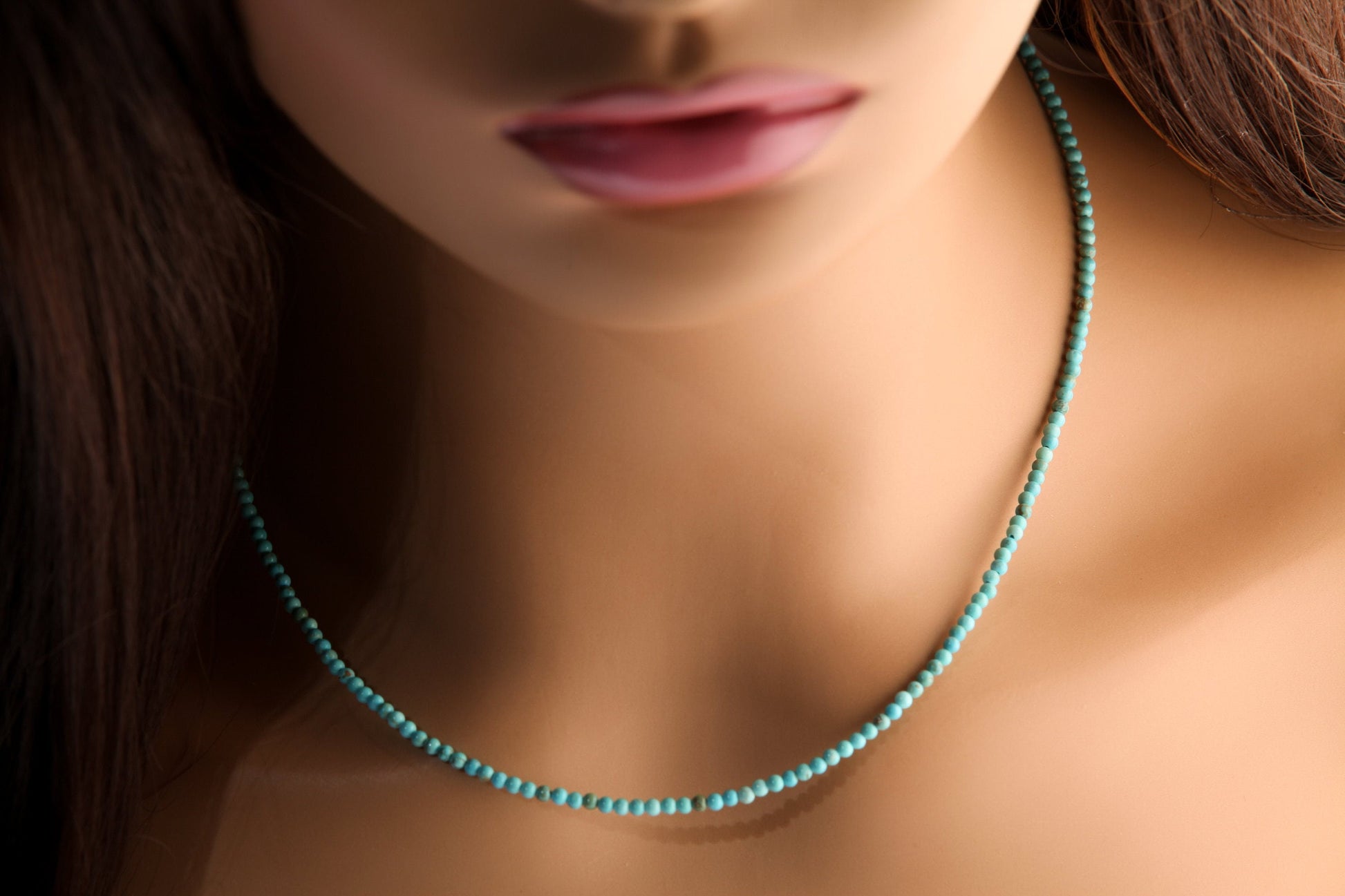 Genuine Blue Turquoise 2-2.5mm Smooth Round Choker Hand Made Necklace in 925 Sterling Silver, December Birth Stone, Man or Woman gifts