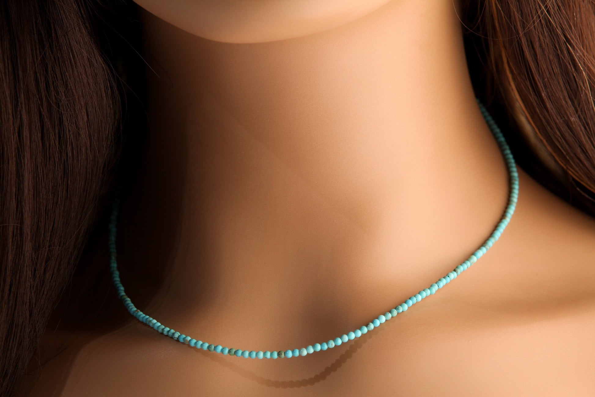 Genuine Blue Turquoise 2-2.5mm Smooth Round Choker Hand Made Necklace in 925 Sterling Silver, December Birth Stone, Man or Woman gifts