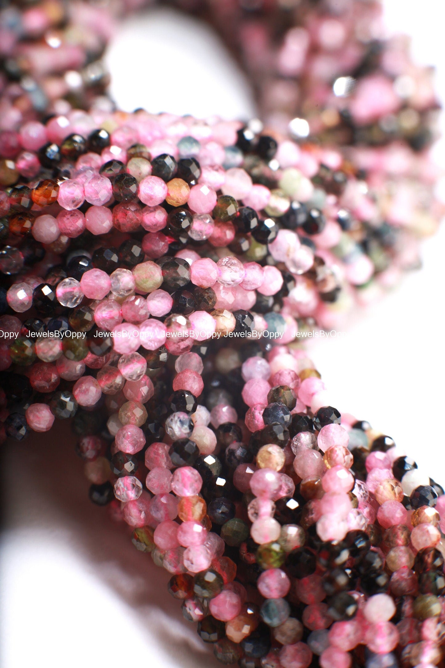 Natural Watermelon multi Tourmaline 2mm Faceted Micro Diamond Cut Round 15.5&quot; Strand