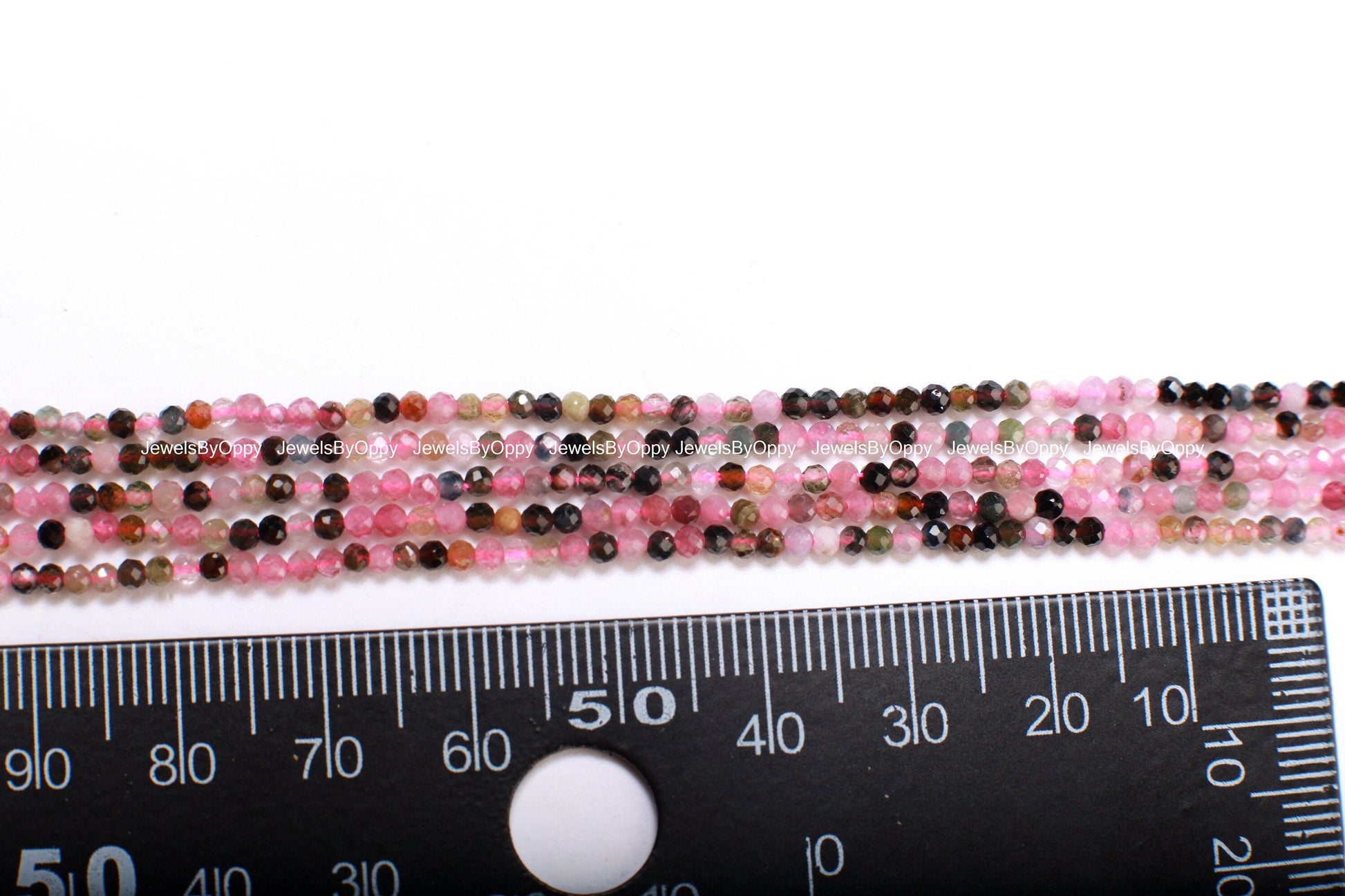 Natural Watermelon multi Tourmaline 2mm Faceted Micro Diamond Cut Round 15.5&quot; Strand