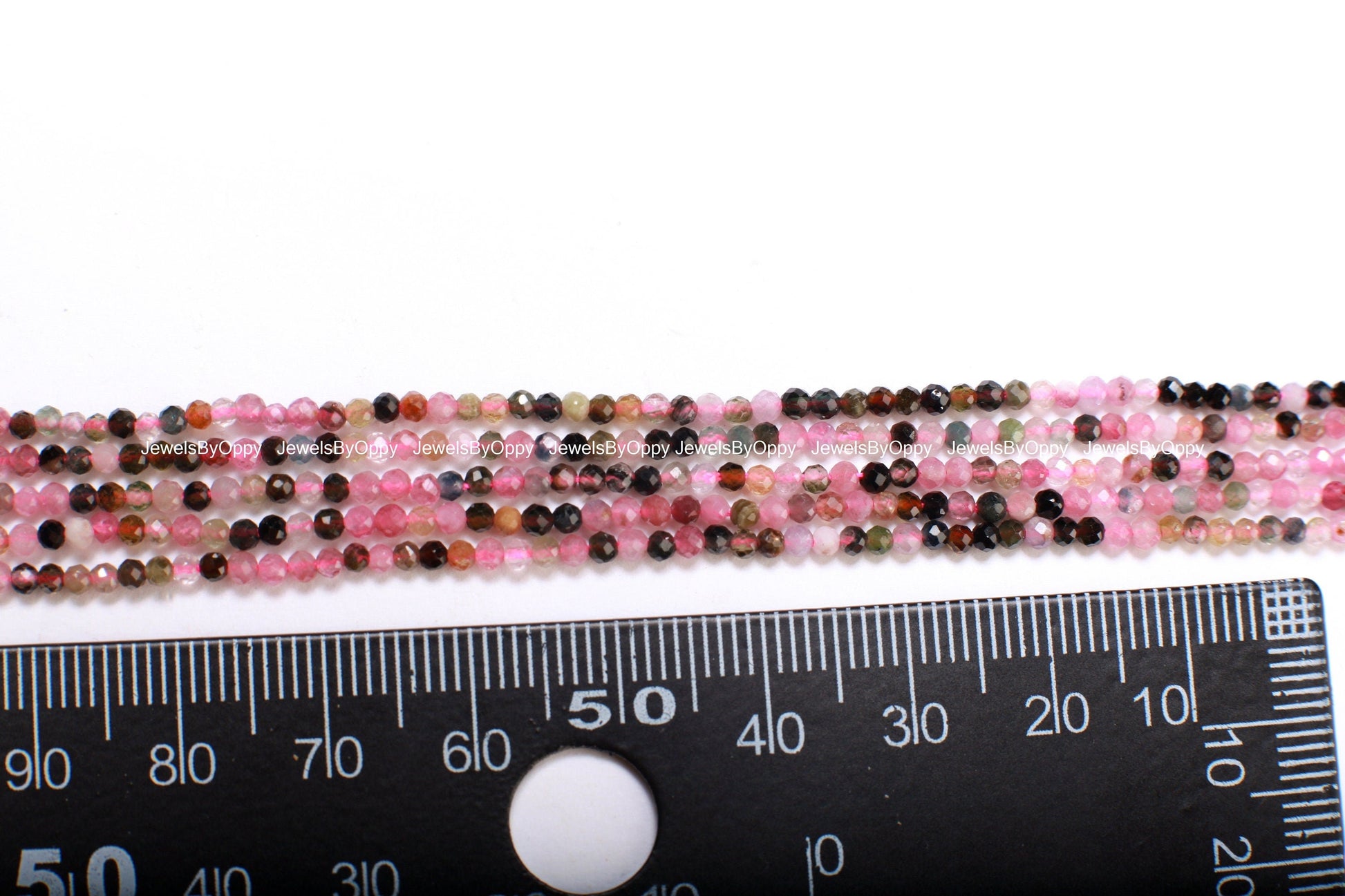 Natural Watermelon multi Tourmaline 2mm Faceted Micro Diamond Cut Round 15.5" Strand
