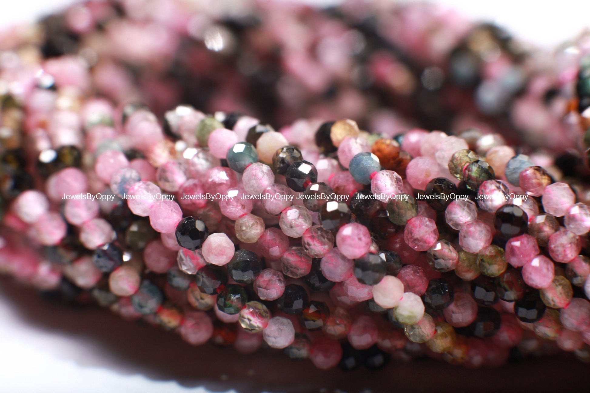 Natural Watermelon multi Tourmaline 2mm Faceted Micro Diamond Cut Round 15.5&quot; Strand