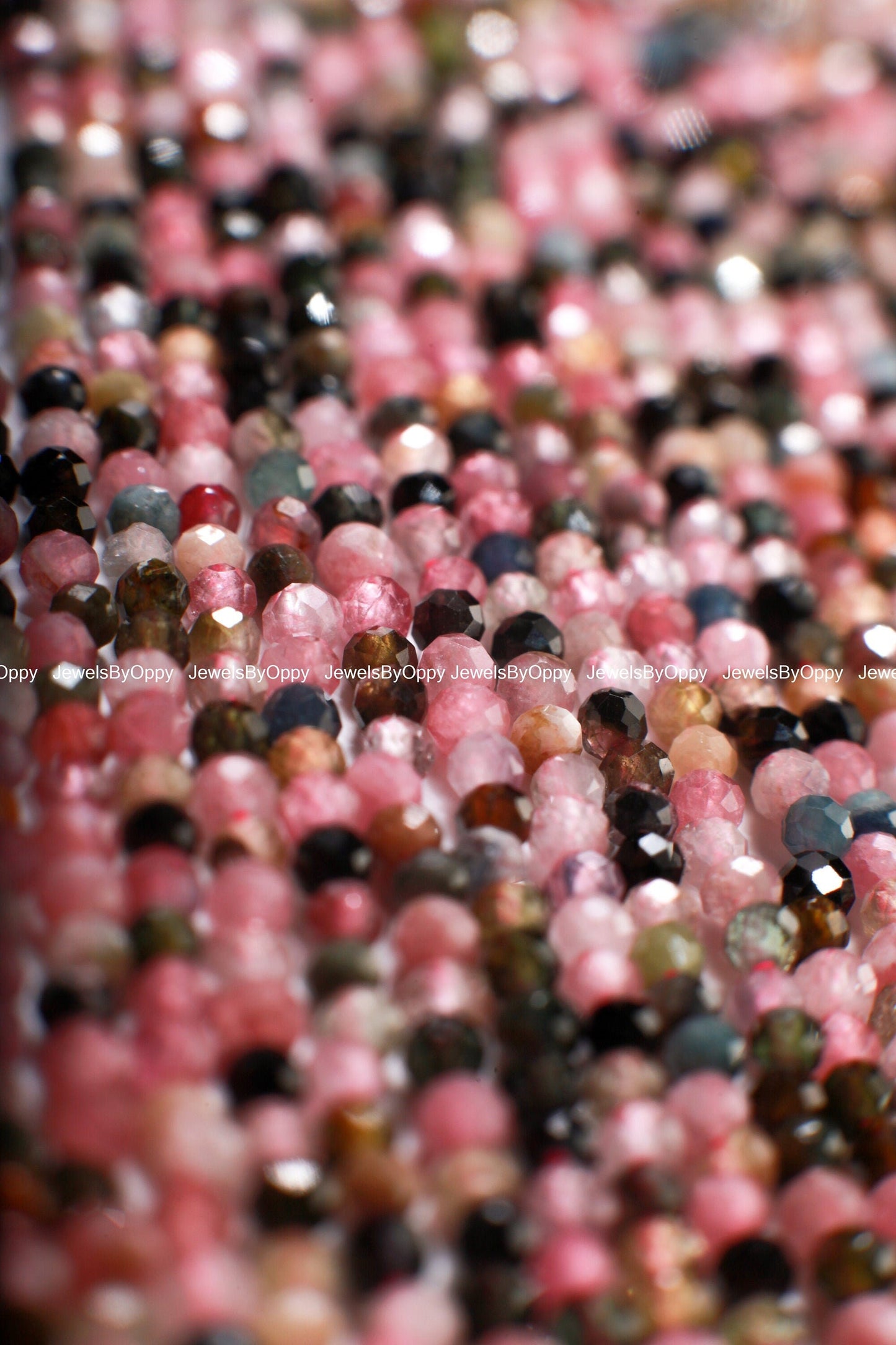 Natural Watermelon multi Tourmaline 2mm Faceted Micro Diamond Cut Round 15.5&quot; Strand