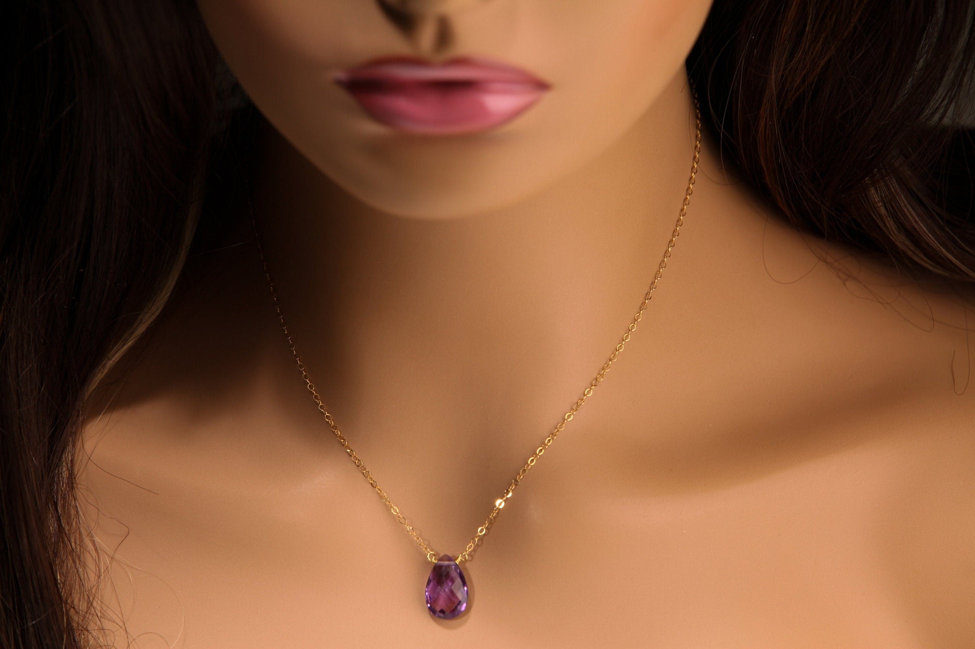 Genuine Amethyst 10x15mm AAA Quality Faceted Teardrop Wire Wrapped Pendant necklace or Earrings or buy as a Set in 14K Gold Filled