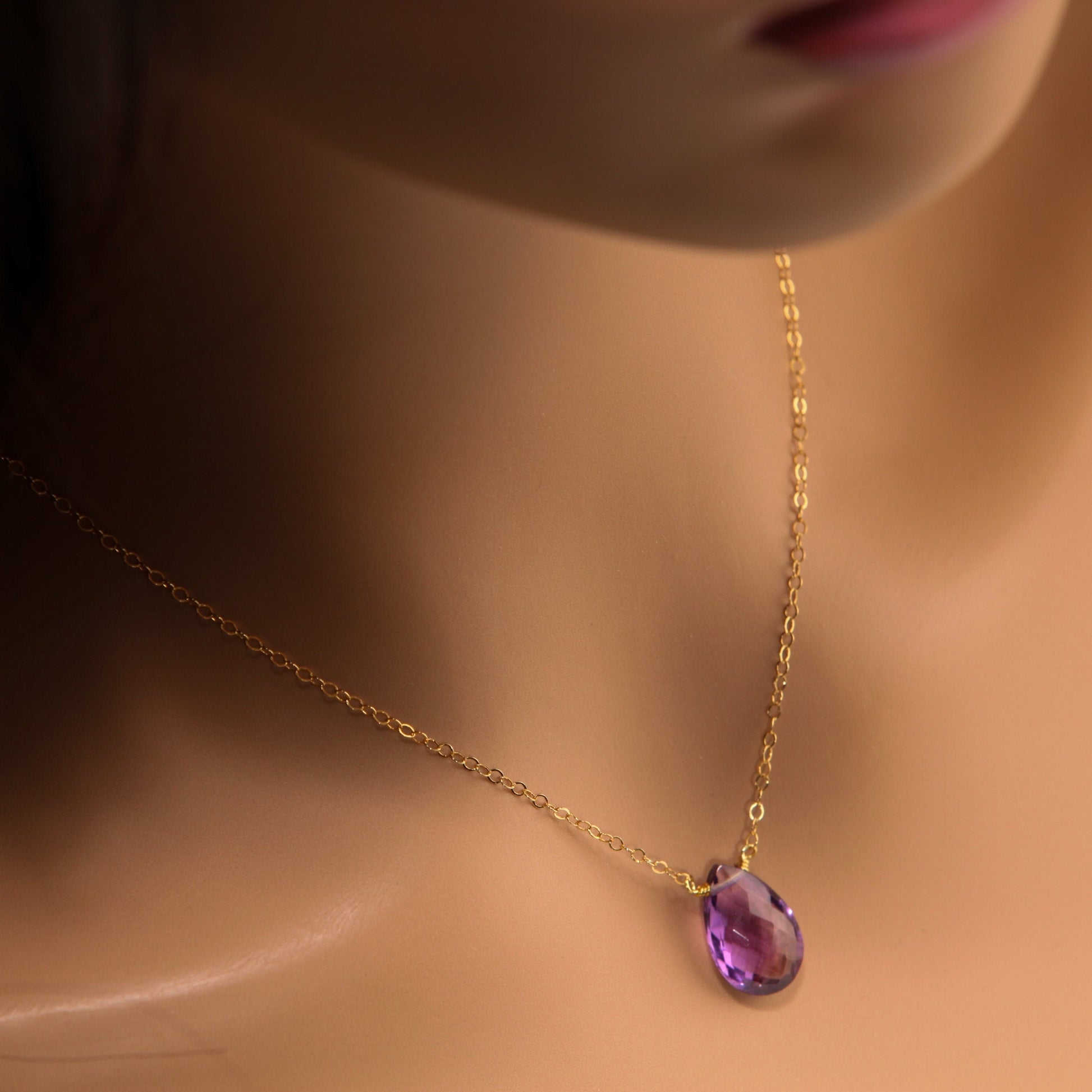 Genuine Amethyst 10x15mm AAA Quality Faceted Teardrop Wire Wrapped Pendant necklace or Earrings or buy as a Set in 14K Gold Filled