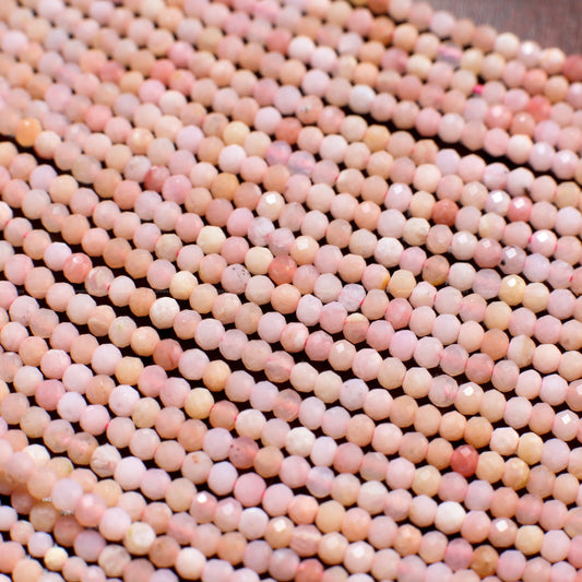 Pink Opal Rondelle, 2, 2.5, 3mm Natural Peruvian Pink Opal Faceted Roundel, Jewelry Making Gemstone Beads 13&quot; Strand