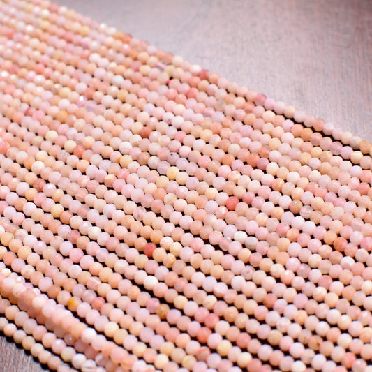 Pink Opal Rondelle, 2, 2.5, 3mm Natural Peruvian Pink Opal Faceted Roundel, Jewelry Making Gemstone Beads 13&quot; Strand