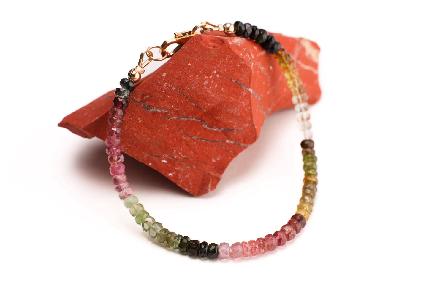 Watermelon Tourmaline 4mm Faceted Rondelle AAA quality in 925 Sterling Silver or 14k gold filled Bracelet with 1” extender .