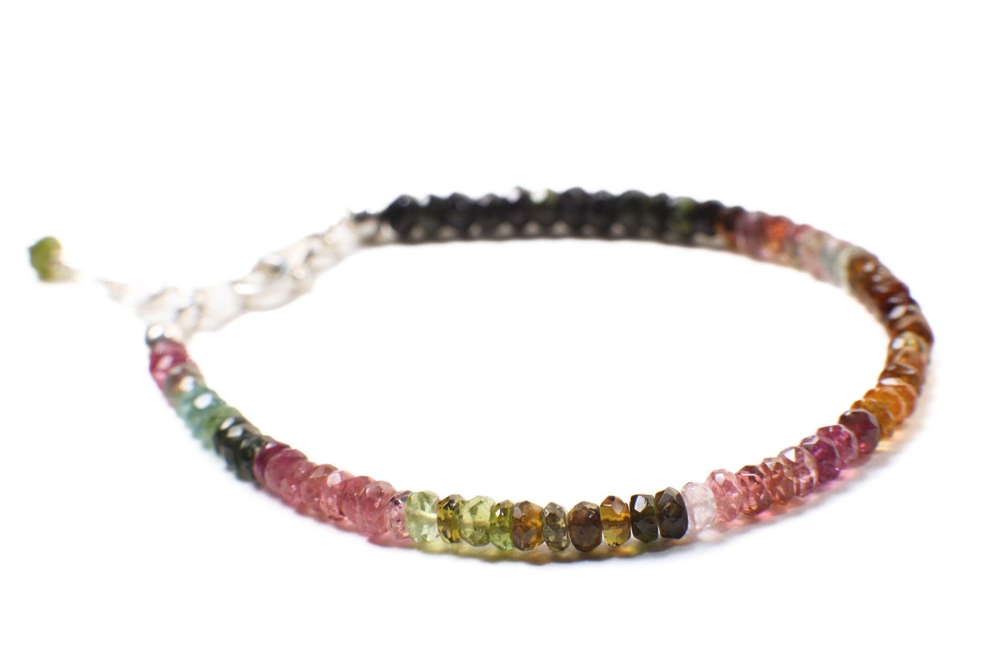 Watermelon Tourmaline 4mm Faceted Rondelle AAA quality in 925 Sterling Silver or 14k gold filled Bracelet with 1” extender .
