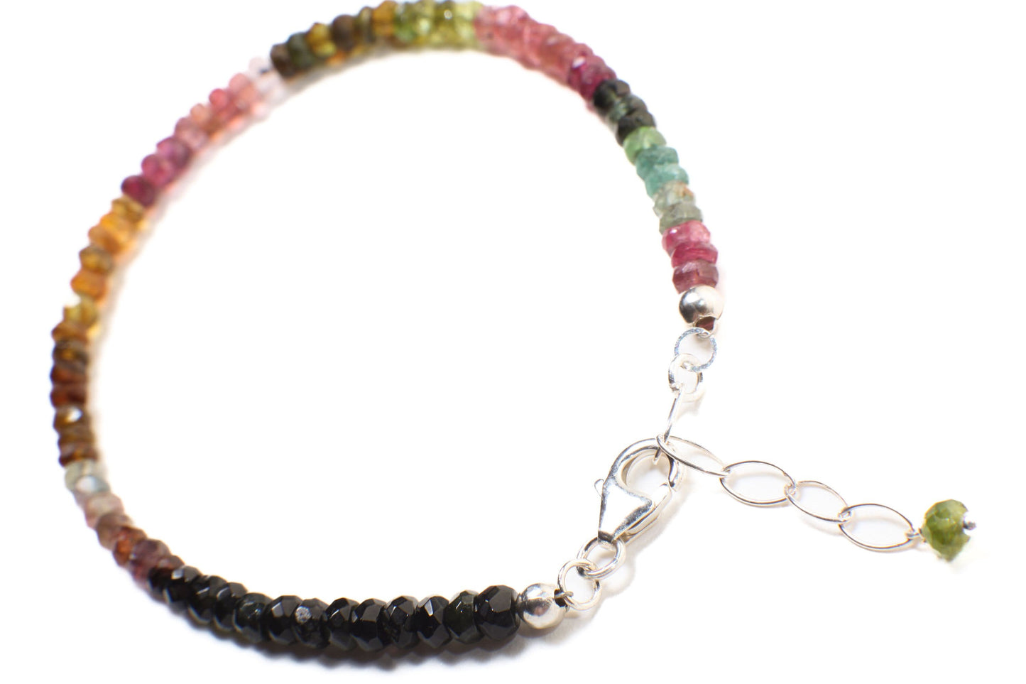 Watermelon Tourmaline 4mm Faceted Rondelle AAA quality in 925 Sterling Silver or 14k gold filled Bracelet with 1” extender .