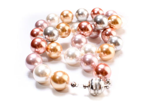 Multi South Seashell Pearl 14mm with Strong Magnetic Clasp , AAA quality high luster , soft pink multi color Necklace, elegant wear , gift