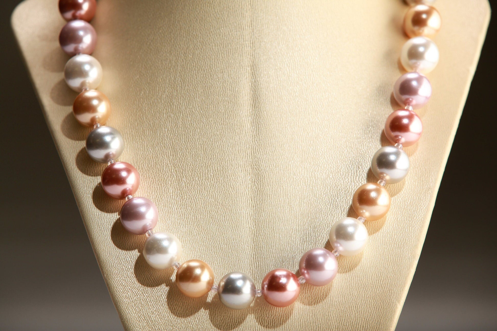 Multi South Seashell Pearl 14mm with Strong Magnetic Clasp , AAA quality high luster , soft pink multi color Necklace, elegant wear , gift