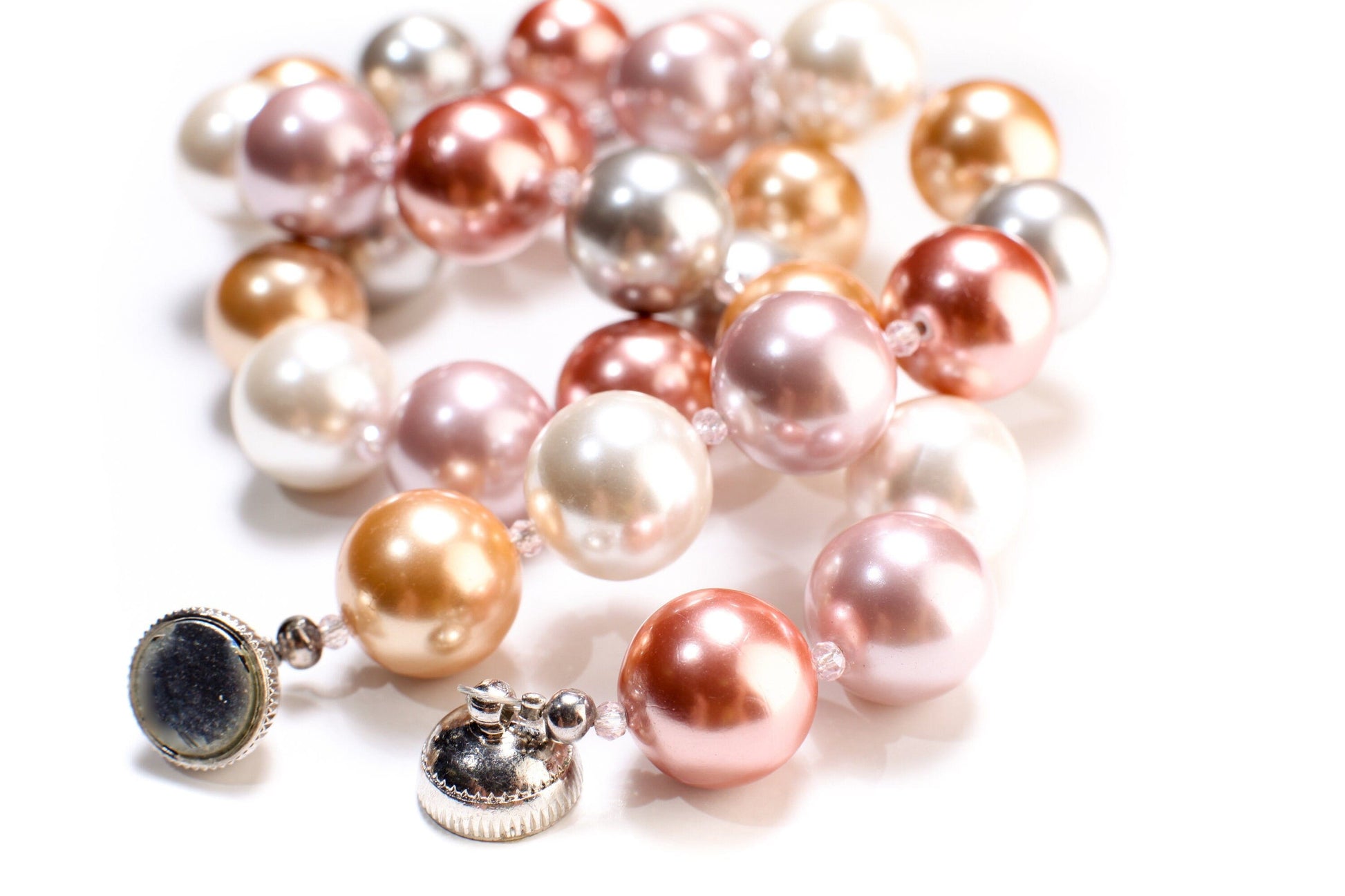 Multi South Seashell Pearl 14mm with Strong Magnetic Clasp , AAA quality high luster , soft pink multi color Necklace, elegant wear , gift