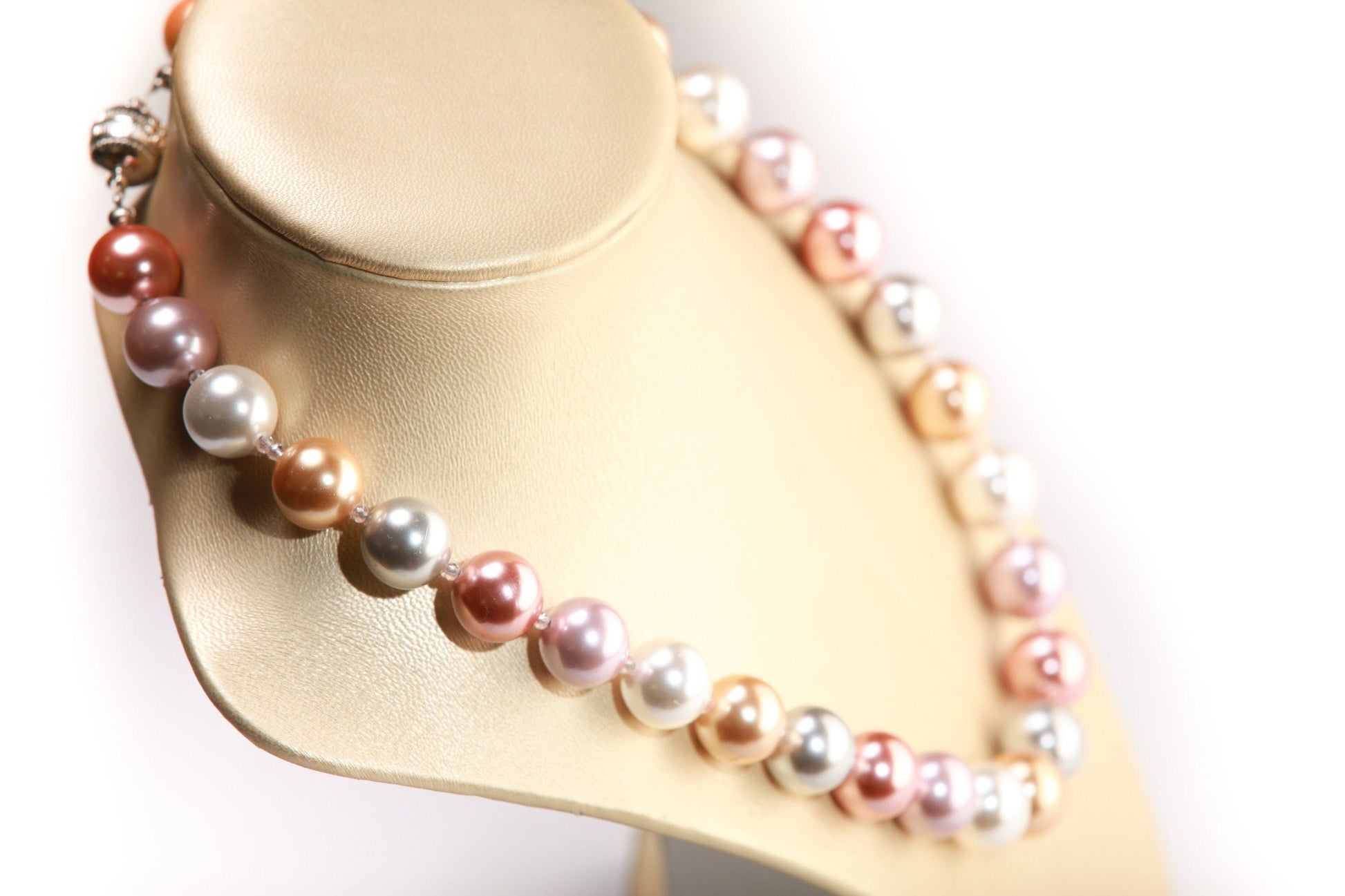 Multi South Seashell Pearl 14mm with Strong Magnetic Clasp , AAA quality high luster , soft pink multi color Necklace, elegant wear , gift