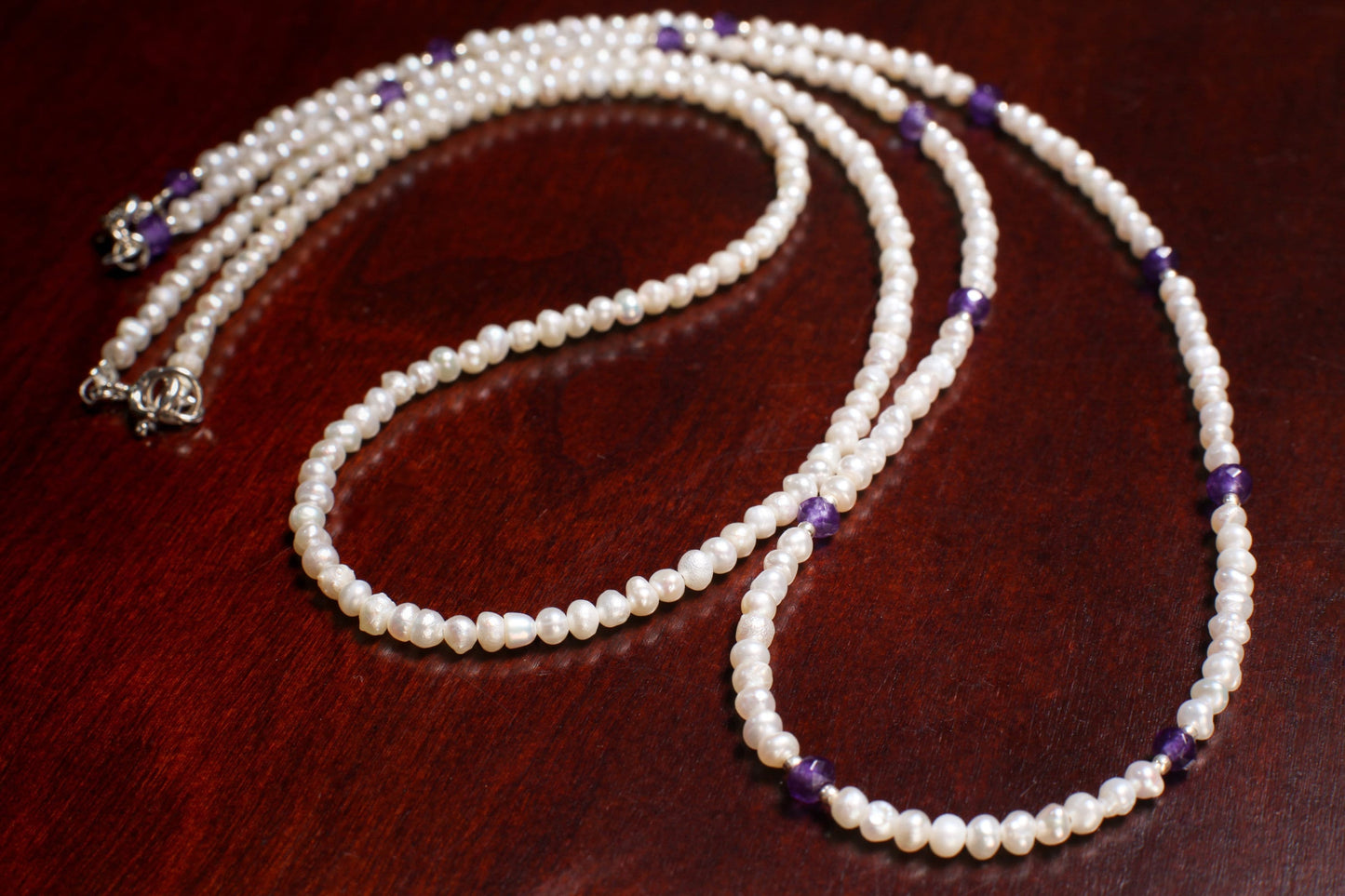 Freshwater 3-3.5mm Seed Pearl, 925 Sterling Silver Necklace, Choice of Pearl Only or with Genuine Amethyst Spacer, Holiday Gift