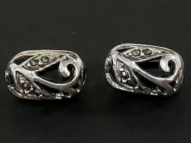 925 Sterling Silver Marcasite oval 8x14mm vintage spacer filigree bead. Jewelry making findings, 1 piece price