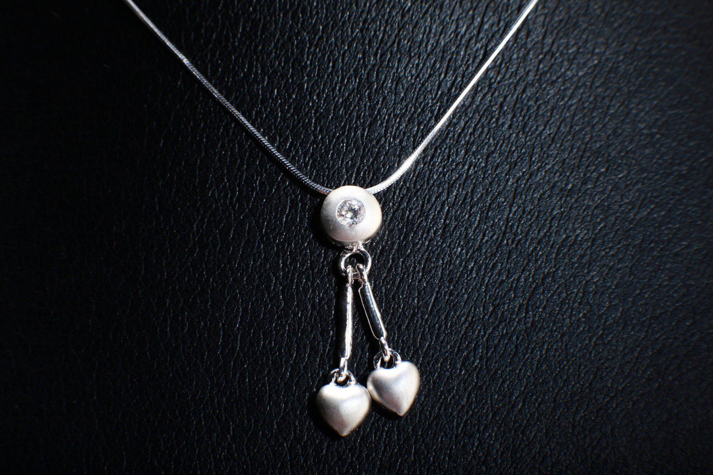 925 Sterling Silver Matte Finish Cubic Zirconia CZ Bezel Heart Earrings and Pendant Jewelry Set Italian Sterling Silver Chain Valentine Gift