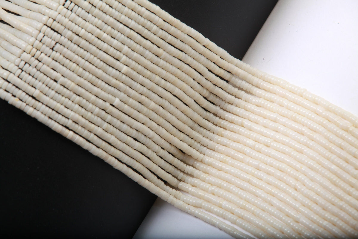 Natural White Bamboo Coral 4mm Heishi Beads 16" Strand