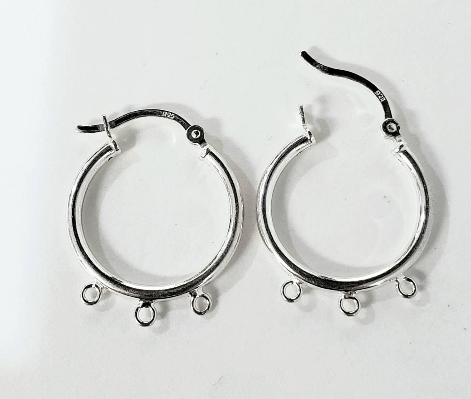 1 pair 925 sterling silver 3 loop 20mm chandelier hoop earring, jewelry making supplies, high quality earring making findings.