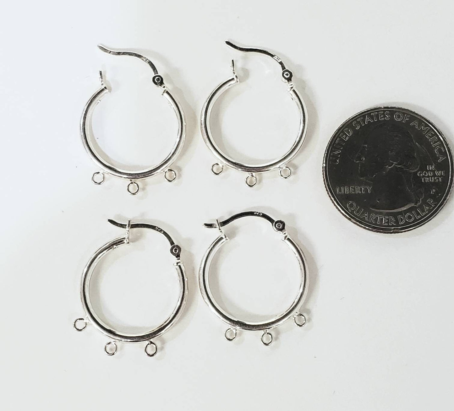 1 pair 925 sterling silver 3 loop 20mm chandelier hoop earring, jewelry making supplies, high quality earring making findings.