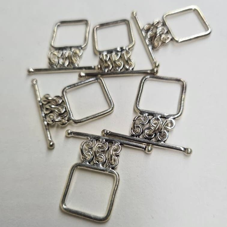 925 Sterling silver 3 loop square 15 mm bali handmade vintage toggle clasp, necklace bracelet jewelry making findings.1 set