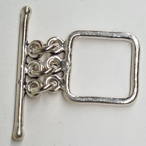 925 Sterling silver 3 loop square 15 mm bali handmade vintage toggle clasp, necklace bracelet jewelry making findings.1 set