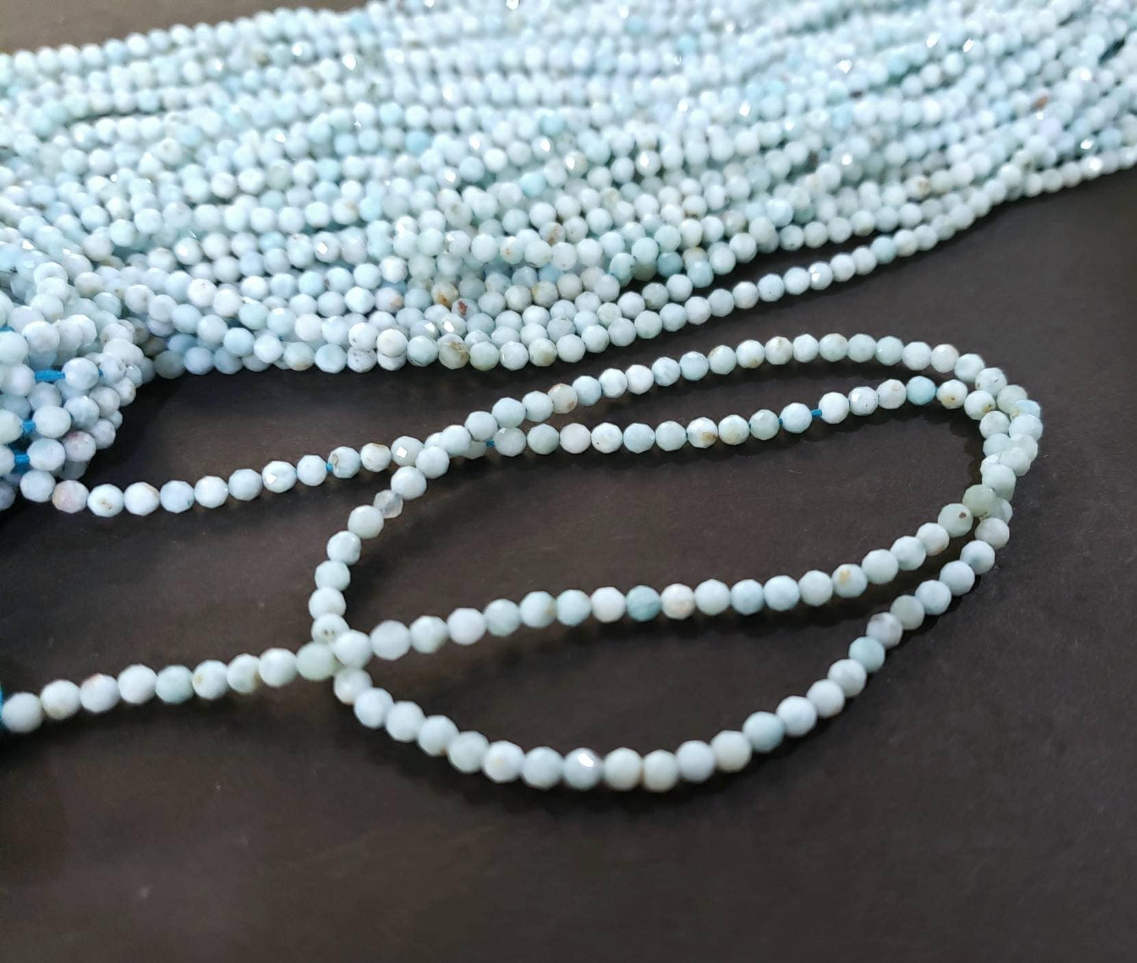 Genuine Larimar 2.5mm faceted round Beads 12.25&quot; Strand for jewelry making, healing gemstone beads, high Quality Ocean blue gems.