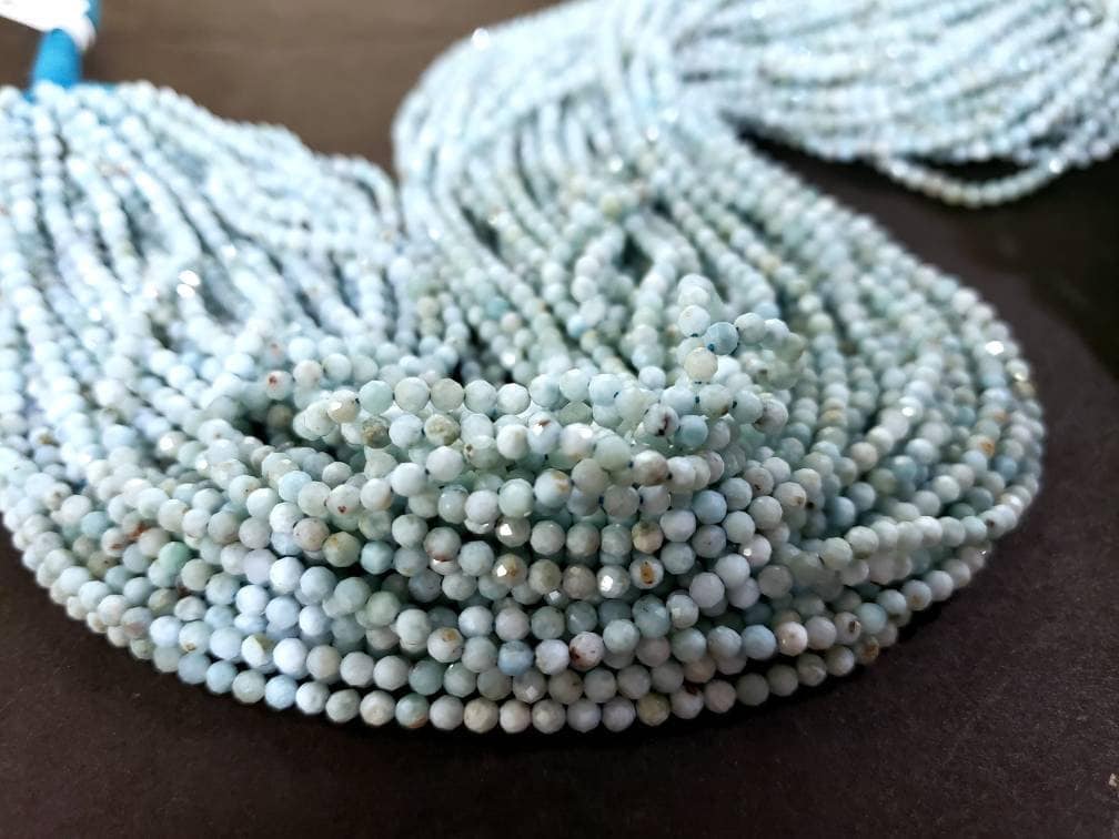 Genuine Larimar 2.5mm faceted round Beads 12.25&quot; Strand for jewelry making, healing gemstone beads, high Quality Ocean blue gems.